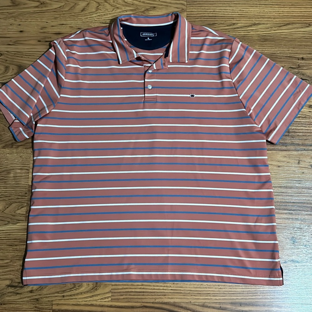 Crown & Ivy Stripe Performance Short Sleeve Polo Shirt